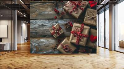 valentine gift tutorials with gift box on a rustic wood background Wall mural