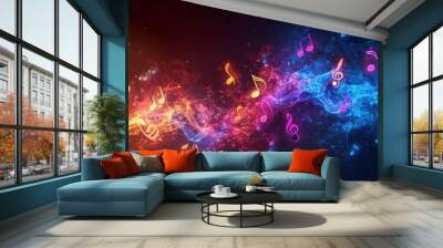 Vibrant musical notes dancing in an electrifying display of sound and color Wall mural