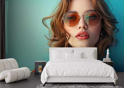 Vibrant summer image featuring a stylish young woman wearing sunglasses Wall mural