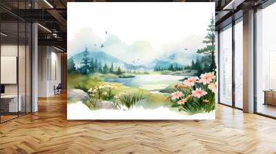 water color painting clipart flower hills clip art watercolour painting clipart, Wall mural