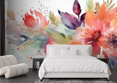 Watercolor natural floral background. Illustration AI Generative. Wall mural