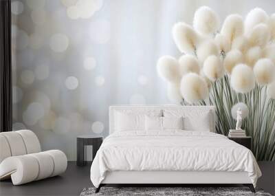 White fluffy floral arrangement with soft bokeh background in a bright setting Wall mural