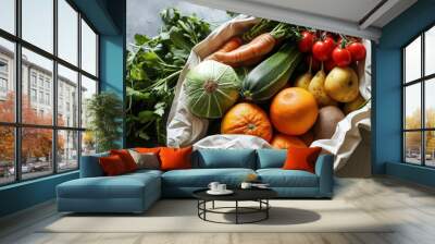 white paper bag with fruits and vegetables Wall mural