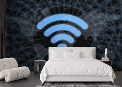 Neon Icon li-fi, With a dark background and a world map. Graphic concept for your design. Wall mural