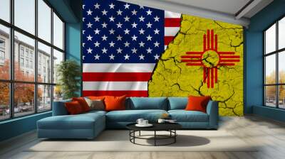 United States flag weaving texture with  flag of  on cracked ground, concept of state drought. Wall mural