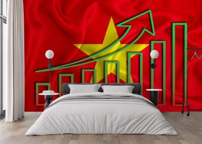 Vietnam flag with a graph of price increases for the country's currency. Rising prices for shares of companies and cryptocurrencies. Economic recovery concept. 3D rendering Wall mural