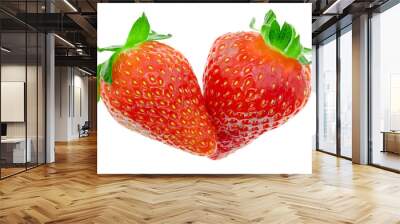 Two strawberries close up on a white background, isolated Wall mural