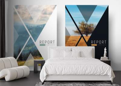 Cover template for a report in a minimalistic style with triangular design elements for a photo. Wall mural