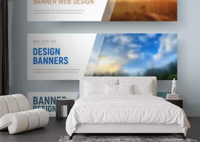 Design of standard white horizontal web banners with space for images and text. Wall mural