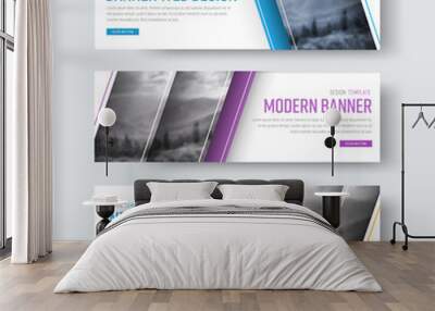 Design of white banners with diagonal stripes for a photo. Wall mural