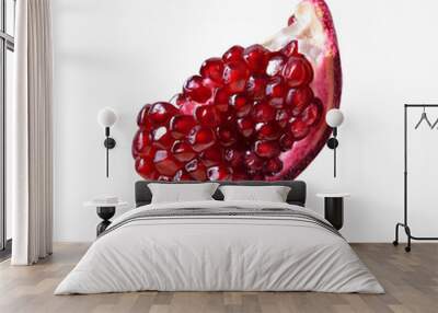 Juice vibrant red piece pomergranate isolat on white background. Wall mural