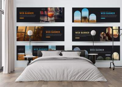 set of black horizontal web banners of standard size with different geometric elements Wall mural