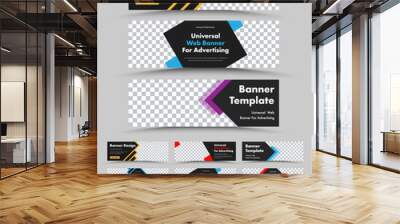 Set of horizontal black vector web banners with colored arrows, lines and rhombuses. Wall mural