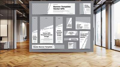 Set of vector web banners with photo space and diagonal grunge elements. Wall mural