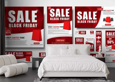 Set of web banner for Black Friday sales, standard sizes Wall mural