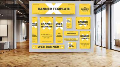 Set of yellow vector web banner templates with white cross and black text. Wall mural