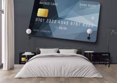 Templates of credit (debit) bank cards with black polygonal abstract design elements Wall mural