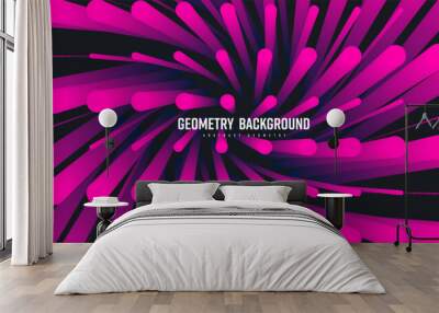 Vector abstract geometric background, gradient shape blend 3d, pink dots on black backdrop. Wall mural