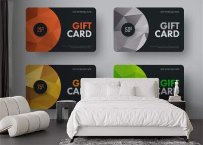 Vector gift card design in black with colored abstract polygonal background. Wall mural