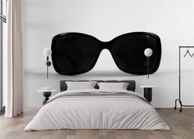 Stylish black sunglasses on a white background Wall mural