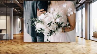 wedding bouquet in bride's hands, david austin Wall mural