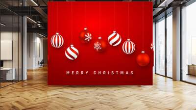 Christmas ball. Xmas ball on red background. Holiday decoration template. Vector illustration Wall mural