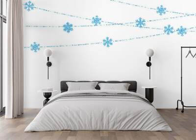 Christmas or New Year blue decoration on white background. Hanging glitter snowflake. Vector illustration Wall mural