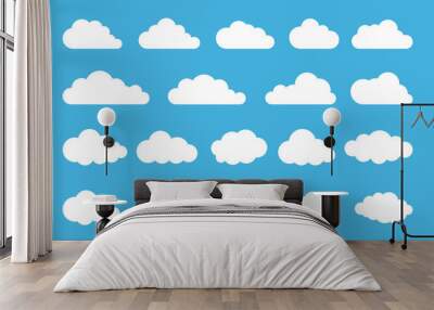 Cloud. Abstract white cloudy set isolated on blue background. Vector illustration Wall mural