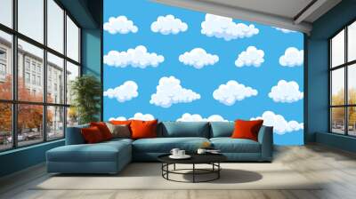 Cloud. Abstract white cloudy set isolated on blue background. Vector illustration Wall mural