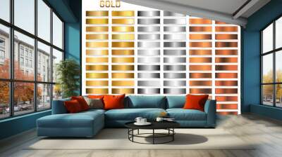 Collection of gold, silver, chrome, bronze metallic gradient. Brilliant plates with gold, silver, chrome, bronze metallic effect. Vector illustration Wall mural