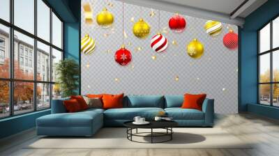 Festive Christmas or New Year Background. Christmas Tree Branches and xmas red ball. Vector illustration Wall mural