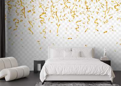 Gold confetti. Celebration carnival ribbons. Luxury greeting card. Vector illustration Wall mural