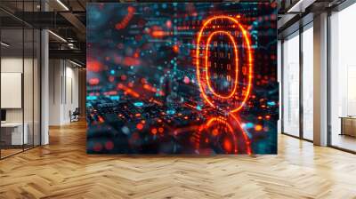 Hologram O letter, front side view, epic trading chart and coins background  Wall mural