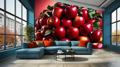 Lots of red apples. Tasty and juicy. Background of apples. High quality photo. Wall mural