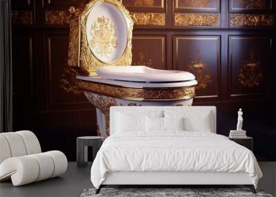 Luxury golden toilet in the interior of the room. Vintage style. Wall mural