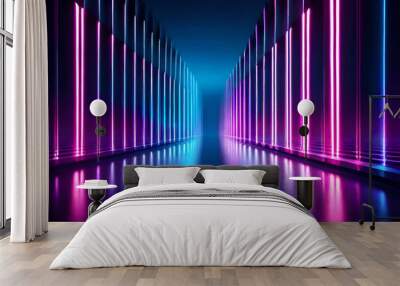 Neon corridor. Vector illustration of a neon scene. Neon background. Wall mural