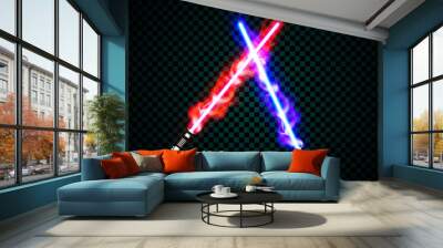 neon light swords. crossed light, fire, flash and sparkles Wall mural