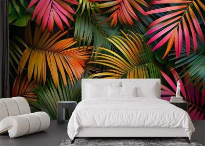 Photo of colorful palm tree leaves, wallpaper, hdr, detailed Wall mural