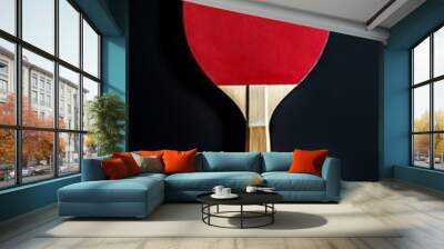 Ping Pong Racket and Ball on Black Background Wall mural