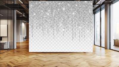 Silver glitter sparkle on a transparent background. Silver Vibrant background with twinkle lights. Vector illustration Wall mural