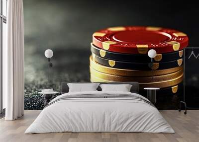 Stack of poker chips sitting on a casino table Wall mural