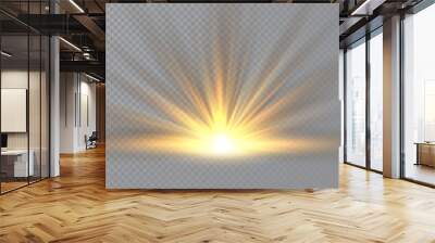 Sunrise. Sunlight special lens flash light effect on transparent background. Effect of blurring light. Vector Illustration Wall mural