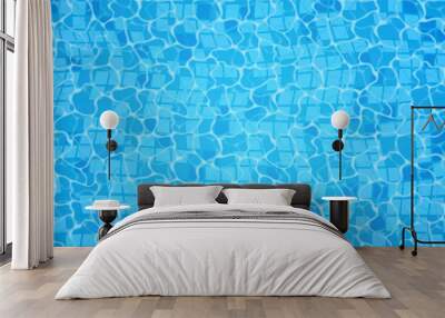 Swimming pool bottom caustics ripple and flow with waves background. Seamless blue ripples pattern. Vector illustration Wall mural