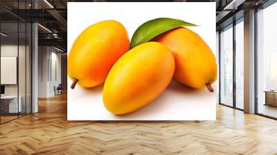 Three ripe mango fruits with leaves isolated on white background. Wall mural