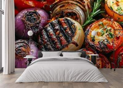 Various grilled vegetables on a plate. Selective focus Wall mural