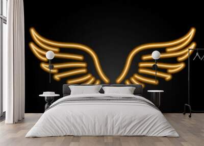 wings neon sign, modern glowing banner design, colorful modern design trends on black background. Vector illustration. Wall mural