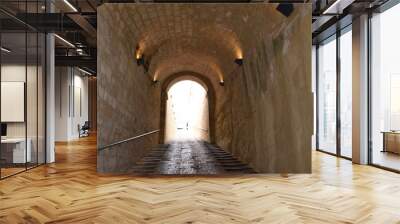 Fort St Angelo (Forti Sant Anglu), tower with stairs, famous historical landmark at Birgu Waterfront, Malta, Vittoriosa bay of the Mediterranean sea Wall mural