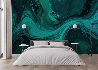 Abstract art teal blue green gradient paint background with liquid fluid grunge texture. Wall mural