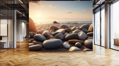 Oceanic Pebbles Wallpaper of Beach Stones Wall mural