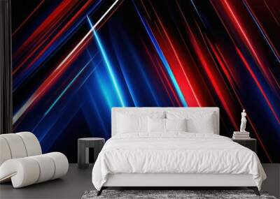 Speed dynamic background with rectangular shapes in motion forming texture, sport background, red and blu lined in dark space Wall mural